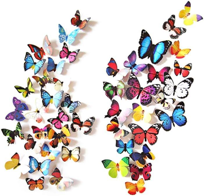 80pcs Butterfly Wall Decor - Plastic Butterflies Wings Foldable Removable Waterproof Reusable Mural Wall Stickers for Home Room Bedroom Party Wedding Christmas Decorations by EOORAU - Shop at Bazar