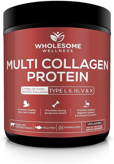 Wholesome Wellness Premium Multi Collagen Peptides Protein Powder for Women and Men, 5 Types of Hydrolyzed Collagen, Grass-Fed, Non-GMO & Unflavored, Pure Protein for Youthful Skin & Joint Recovery by Wholesome Wellness - Shop at Bazar
