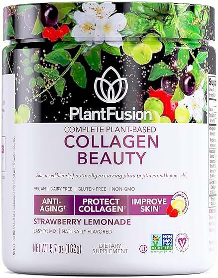 PlantFusion Vegan Collagen Beauty - Vegan Collagen Powder for Women - Hair Skin and Nails Vitamins - Gluten Free, Non-GMO, Non-Dairy (Strawberry Lemonade 18 Servings) by PlantFusion - Shop at Bazar