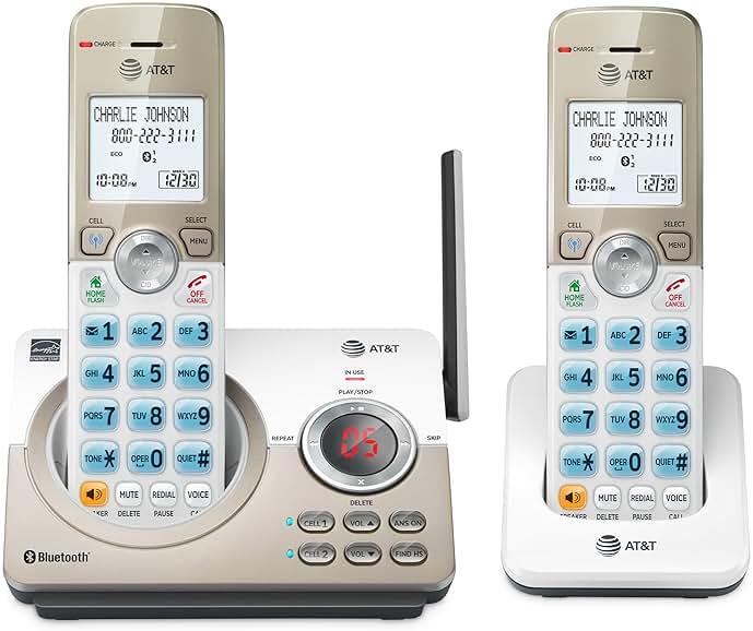 AT&T DL72219 DECT 6.0 2-Handset Cordless Phone for Home with Connect to Cell, Call Blocking, 1.8" Backlit Screen, Big Buttons, intercom, and Unsurpassed Range by AT&T - Shop at Bazar