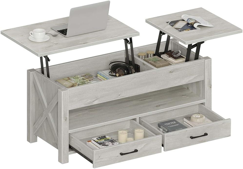 Seventable Coffee Table, 47.2" Lift Top Coffee Table with 2 Storage Drawers and Hidden Compartment, Retro Center Table with Wooden Lift Tabletop for Living Room, Gray by Seventable - Shop at Bazar