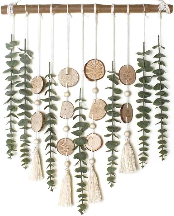 Artificial Eucalyptus Wall Decor Fake Greenery Leaves Stems Wall Hanging Plants on 16.5 inch Wooden Stick Boho Rustic Farmhouse Decor for Bedroom Kitchen Dining Room Bathroom by GIAUMA - Shop at Bazar