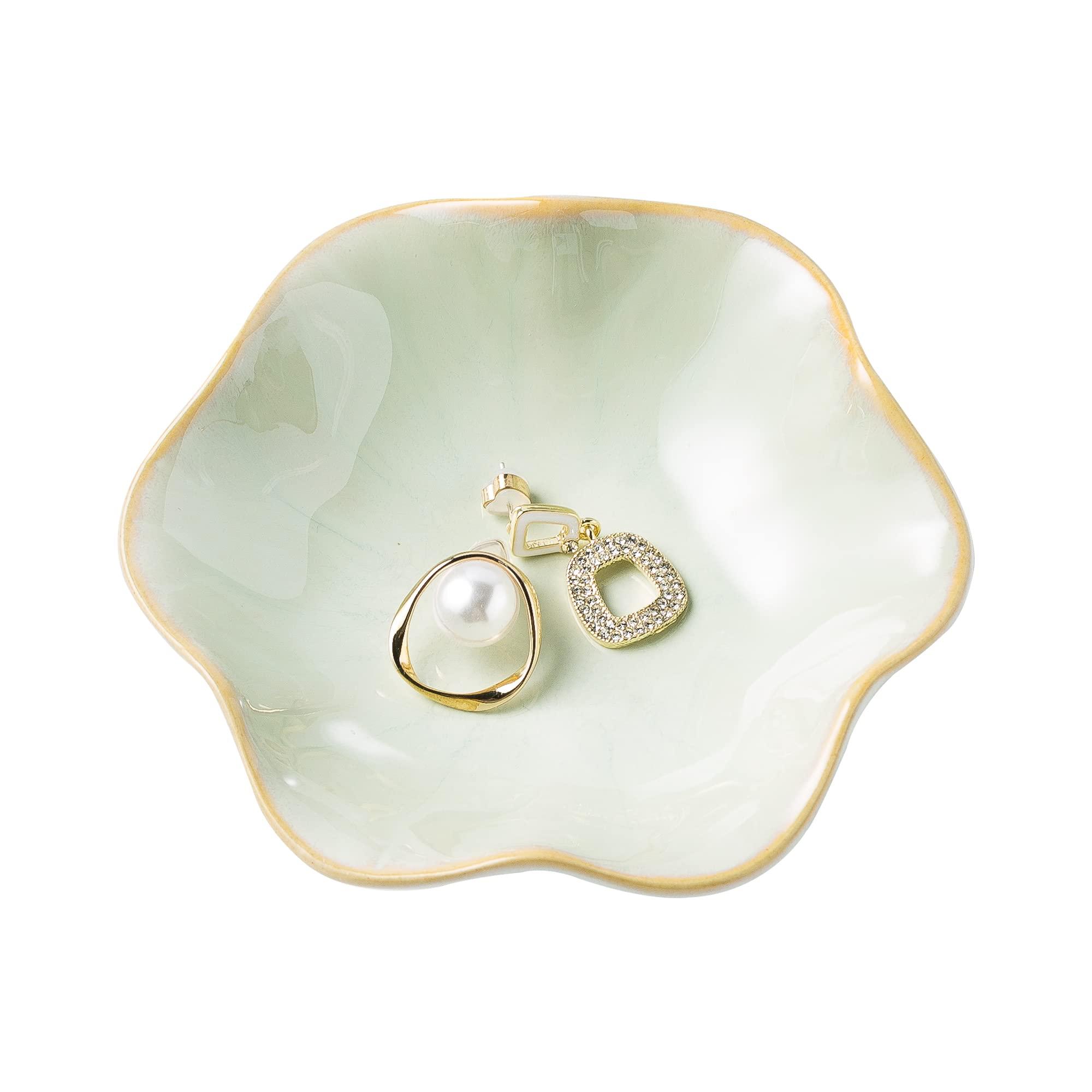 Jewelry Dish Tray, Ring Dish, Ceramic Trinket Tray, Key Bowl, Decorative Plate, for Friends Sisters Daughter Mother(Light Green) by BEUNAIZER - Shop at Bazar