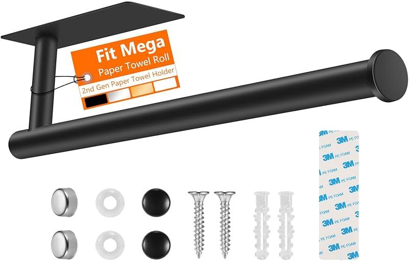 UREZORGEAR 2nd Gen Paper Towel Holder Under Cabinet No Drilling, [More Sturdy] Self Adhesive or Drilling Paper Towel Holder Wall Mount for Kitchen,RV [Fit Mega Paper Towel Roll] SUS304 Stainless Steel by urezorgear - Shop at Bazar