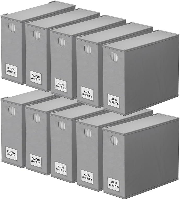 SpaceAid 10 Pack Bed Sheet Organizers and Storage, Foldable Sheet Organizer for Linen Closet, Sheets Set Folder Keeper with Window XL (Queen & King Size) Organizing Bedding Container, Gray by SpaceAid - Shop at Bazar