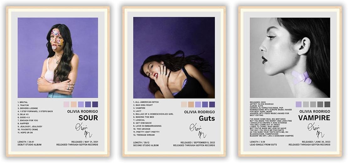 JINOS Olivia Poster Rodrigo A Set of 3 Canvas Album Posters Decorative Painting Canvas Wall Posters Bedroom Decor Posters08x12inch(20x30cm)-3pcs by JINOS - Shop at Bazar