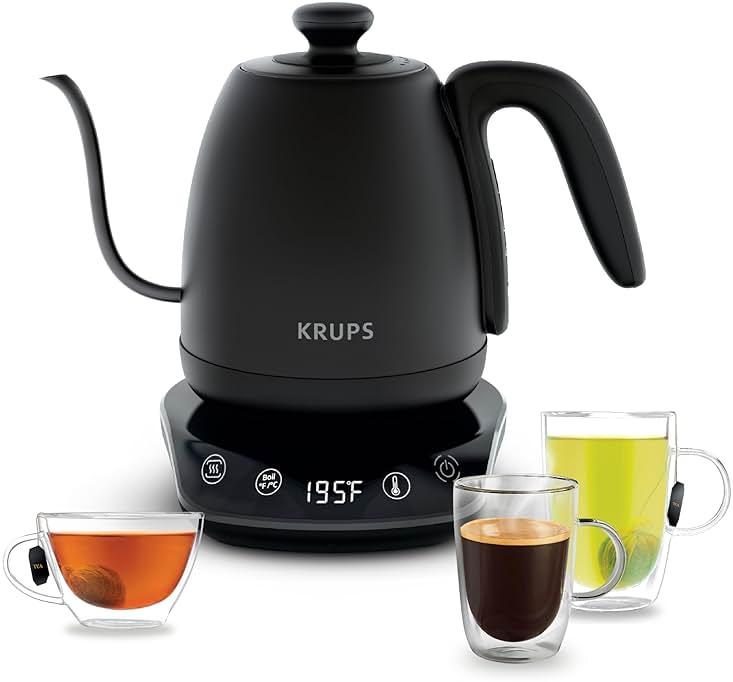 KRUPS Gooseneck Electric Kettle: 1L Stainless Steel, 1350W Fast Boiling, Boils 1 Cup in 80 Seconds, Temperature Control with 8 Presets, 60-Min Keep Warm, Precision Pour for Coffee and Tea by KRUPS - Shop at Bazar