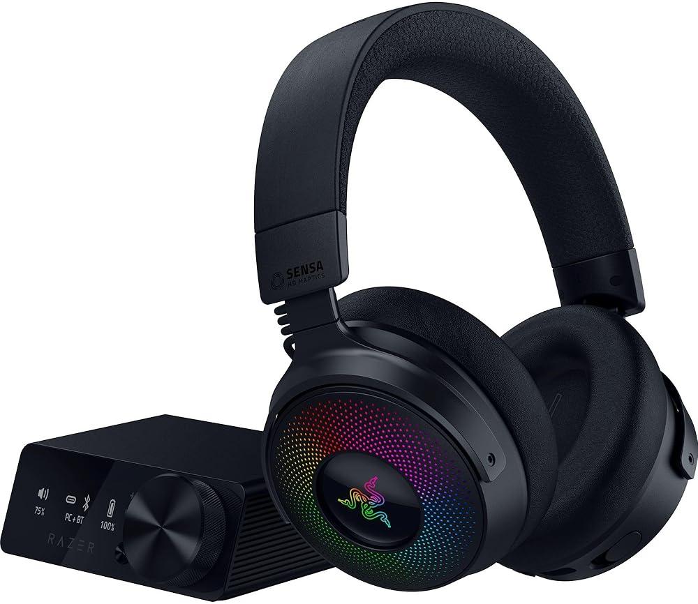 Razer Kraken V4 Pro Wireless Gaming Headset: OLED Control Hub - HD Haptics - 2.4GHz Wireless - Bluetooth - USB - 3.5 mm - Super Wideband Mic - For PC, Mac, PS5, Nintendo Switch, Steam Deck, Smartphone by Razer - Shop at Bazar