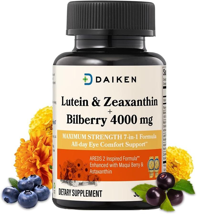 DAIKEN Lutein and Zeaxanthin Supplements, AREDS 2 Inspired Formula with Astaxanthin, Maqui Berry, Bilberry, Flaxseed Oil & Vitamin E, 30 Softgels by DAIKEN - Shop at Bazar