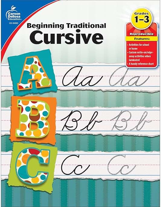 Carson Dellosa Grades 1-3 Beginning Traditional Cursive Handwriting Workbook, Writing Book With Dry Erase Number and Letter Tracing Activities, Classroom or Homeschool Curriculum - Product Image