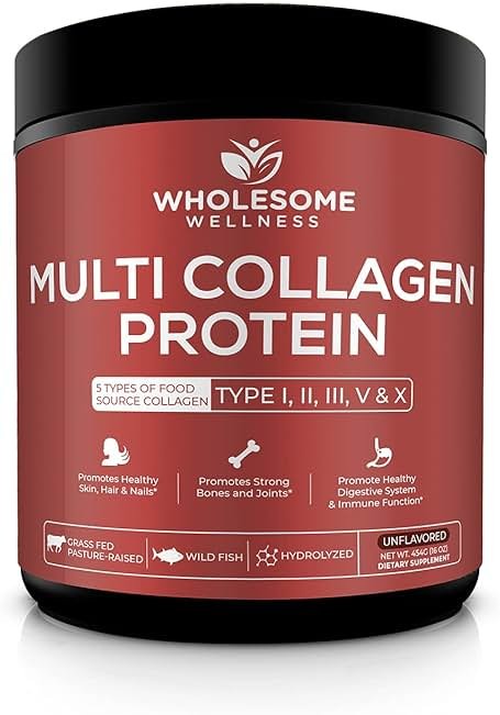 Wholesome Wellness Premium Multi Collagen Peptides Protein Powder for Women and Men, 5 Types of Hydrolyzed Collagen, Grass-Fed, Non-GMO & Unflavored, Pure Protein for Youthful Skin & Joint Recovery - Product Image