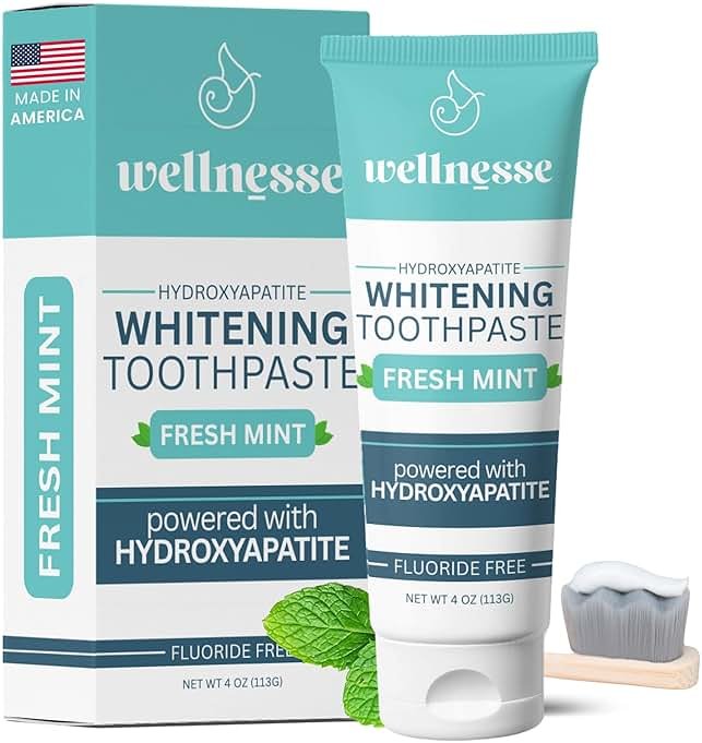 Wellnesse Hydroxyapatite Toothpaste, Fluoride Free, Whitening Toothpaste, Remineralizing Enamel Care, Xylitol Formula for Sensitive Teeth and Daily Oral Care, Fresh Mint, 4 Oz - Product Image