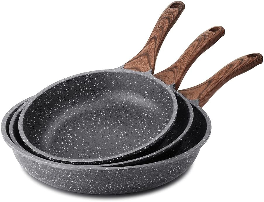 SENSARTE Nonstick Frying Pan Skillets, Swiss Granite Coating Omelette Pans, Healthy Cookware Chef's Pan, Free of Intentionally Added PFOA (9.5+11+12.5 Inch) - Product Image