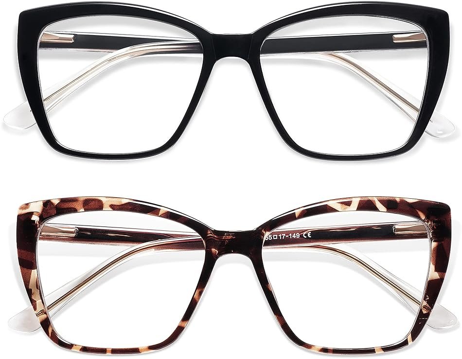 AMOMOMA Trendy TR90 Oversized Blue Light Reading Glasses Women,Stylish Square Cat Eye Glasses AM6031 - Product Image