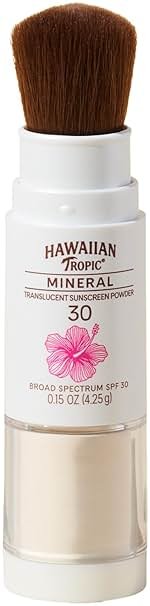 Hawaiian Tropic Mineral Powder Sunscreen Brush SPF 30 | Beach Essentials, Zinc Oxide Mineral Sunscreen Powder SPF, Face Sunblock Travel Size, Brush On Sun Screen Protector for Face and Body, 0.15oz - Product Image