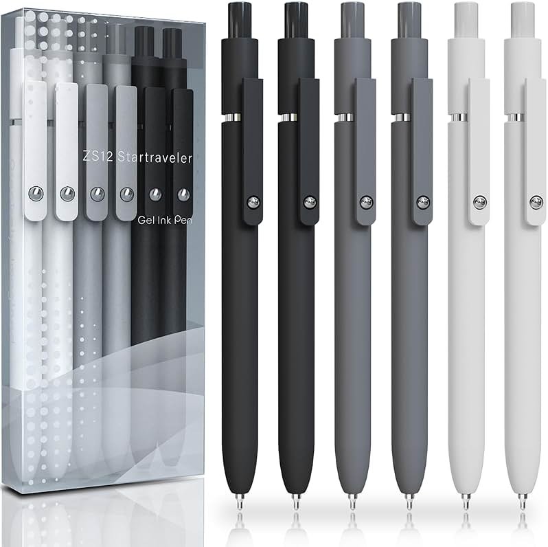 ACEES Gel Pens, 6 Pcs 0.5mm Fine Point Black Ink Pen With Smooth Writing, Office Desk Accessories, Writing Supplies Gifts for Men Women, Quick Dry Pens Ballpoint For Journaling, Black/Gray/White - Product Image