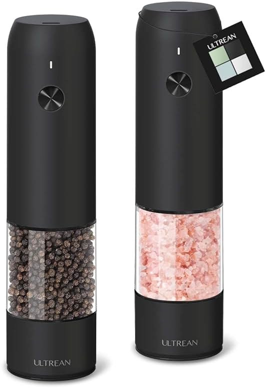 Ultrean Pepper Grinder, Rechargeable Salt and Pepper Grinder with 6 Adjustable Coarseness, LED Light, Automatic Grinder for Kitchen, Home and Kitchen Appliances Birthday Gifts for Women, Black - Product Image