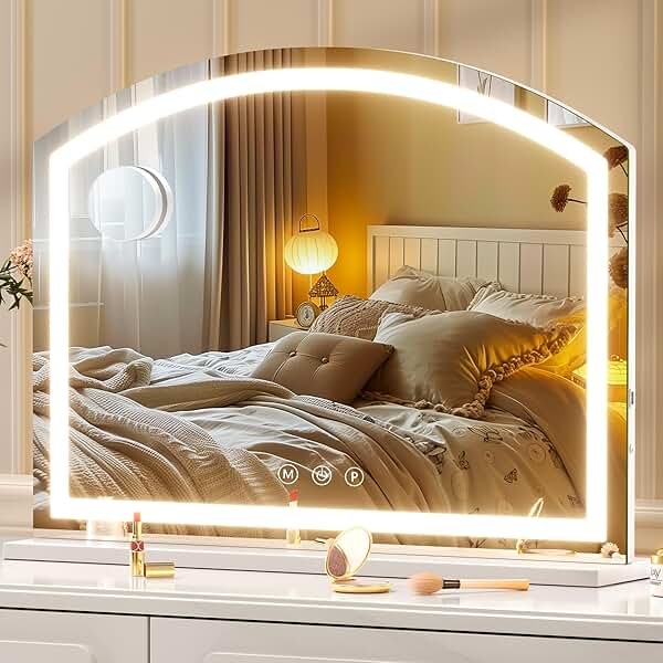 Hasipu Arch Vanity Mirror with Light, Arched Led Makeup Mirror with 10X Magnification, Tabletop Desk Mirror with USB Charging Port, Dimmable 3 Colors Mode, 32" x 24" Inch - Product Image