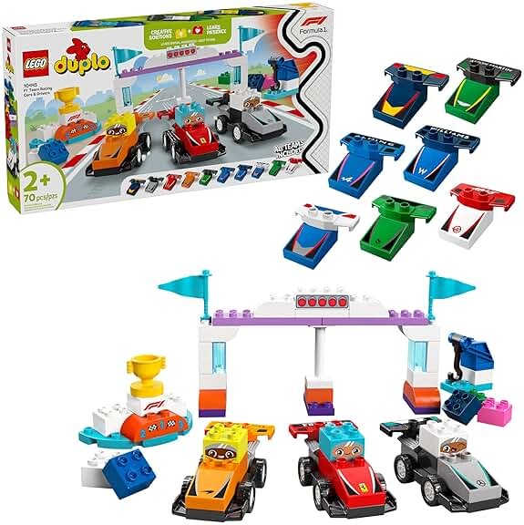 LEGO DUPLO Town F1 Team Race Cars & Drivers Building Toy Playset - Toddler Toy Cars for Pretend Play, Boys and Girls, Ages 2+ - Learning and Educational Gift for Preschool - 10445 - Product Image