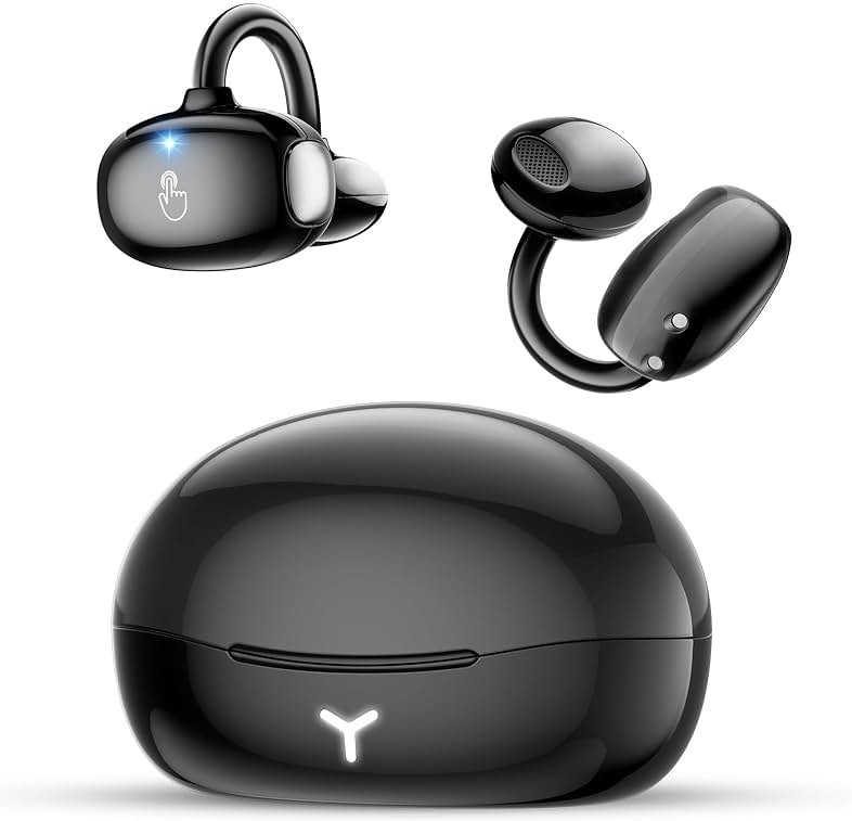 Mkilp Bejia Clip on Earbuds Wireless, Lightweight Open Ear Earbud with Physical Button, Deep Bass Sound Bluetooth 6.0 Headphone Support Dual-Device, 60H Play Time, Ideal for Workout, Running, Subway - Product Image