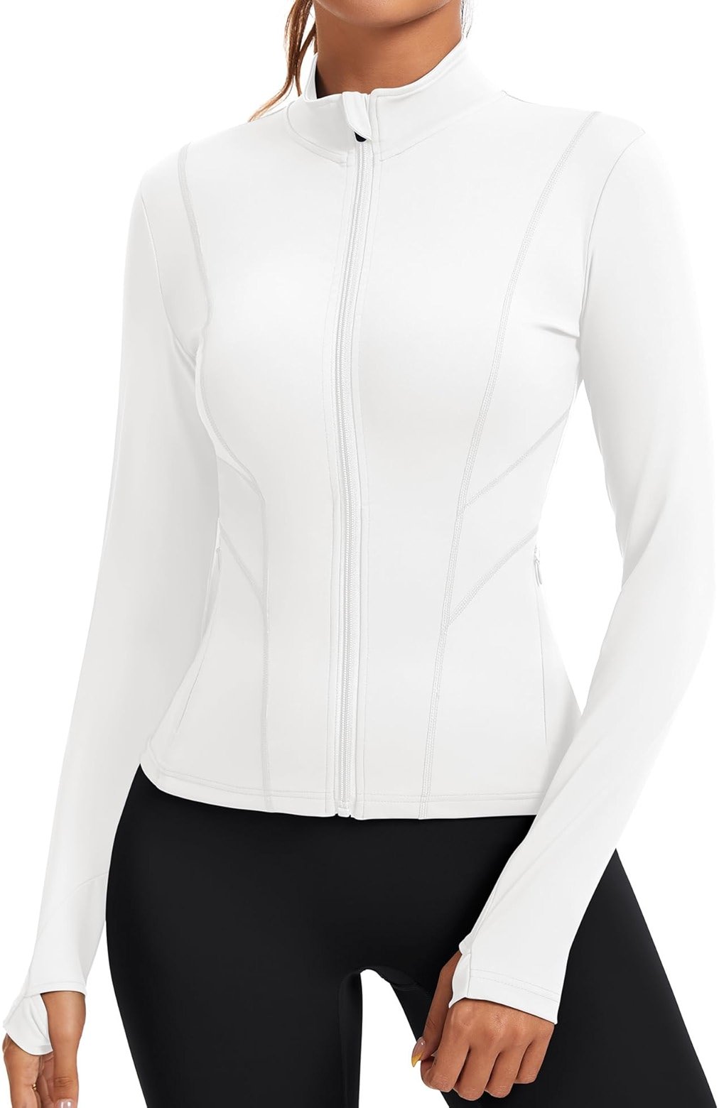 Rapbin Women's Slim Fit Workout Jackets Full Zip Long Sleeve Running Athletic Tops Yoga Shirts with Thumb Holes - Product Image