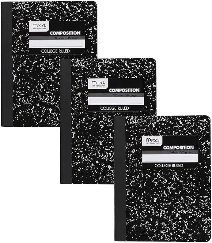 Mead Composition Notebook, 3 Pack, College Ruled Paper, 7-1/2" x 9-3/4", 100 Sheets per Comp Book, Black Marble (38111) by Mead - Shop at Bazar
