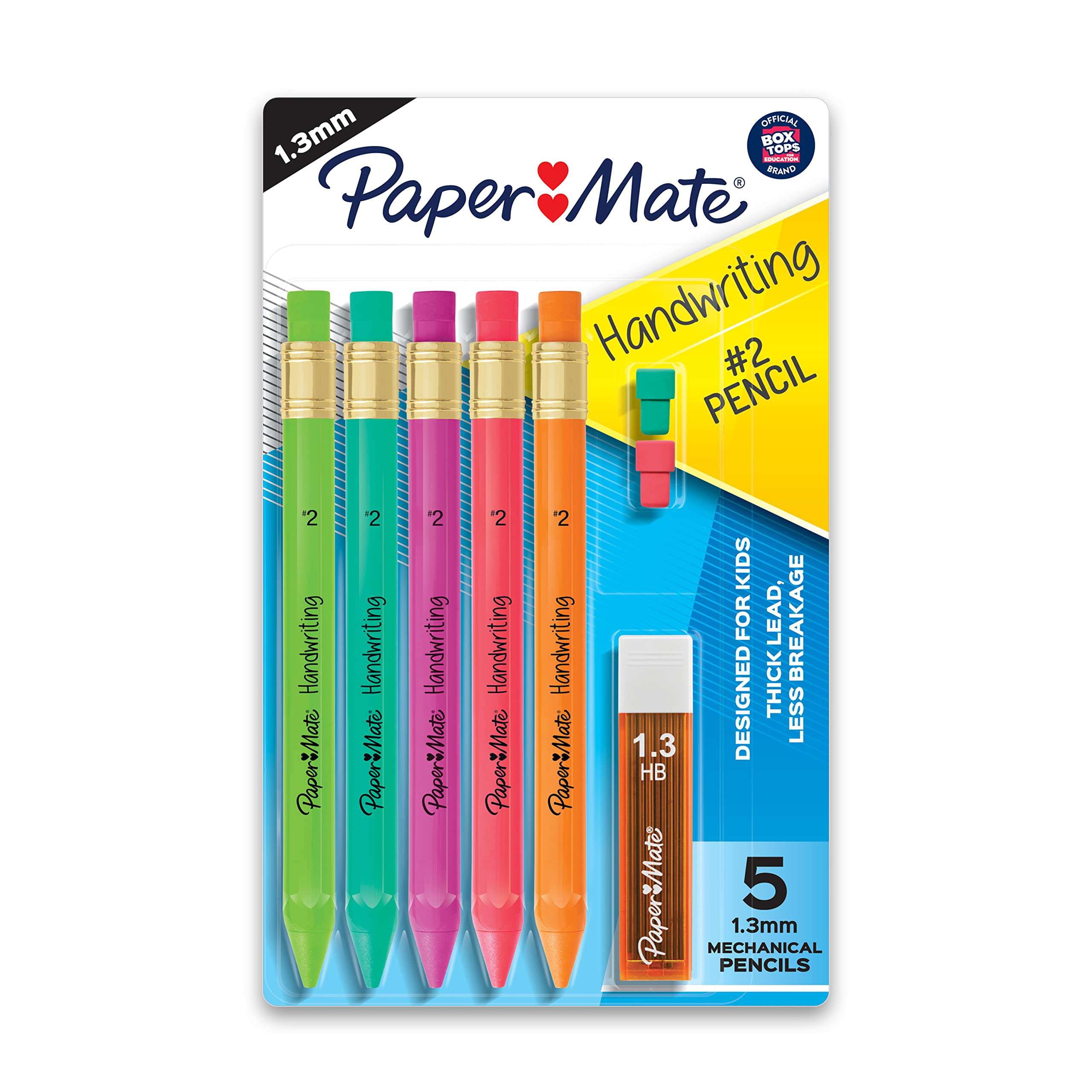 Paper Mate Handwriting Triangular Mechanical Pencil Set with Lead & Eraser Refills, 1.3mm, 8 Count - Back to School, Teacher Supplies, Home, Kids Writing, Fun Barrel Colors - Image 1