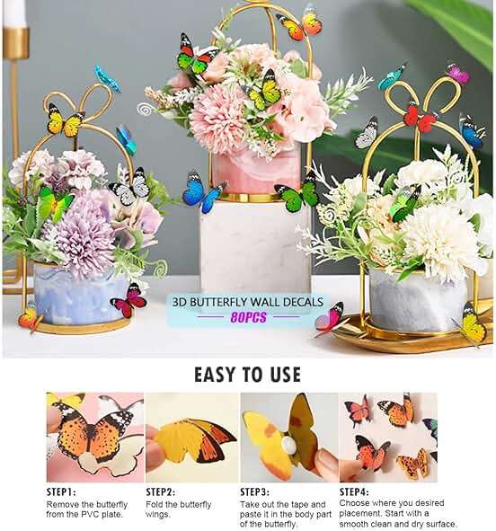 80pcs Butterfly Wall Decor - Plastic Butterflies Wings Foldable Removable Waterproof Reusable Mural Wall Stickers for Home Room Bedroom Party Wedding Christmas Decorations - Image 6