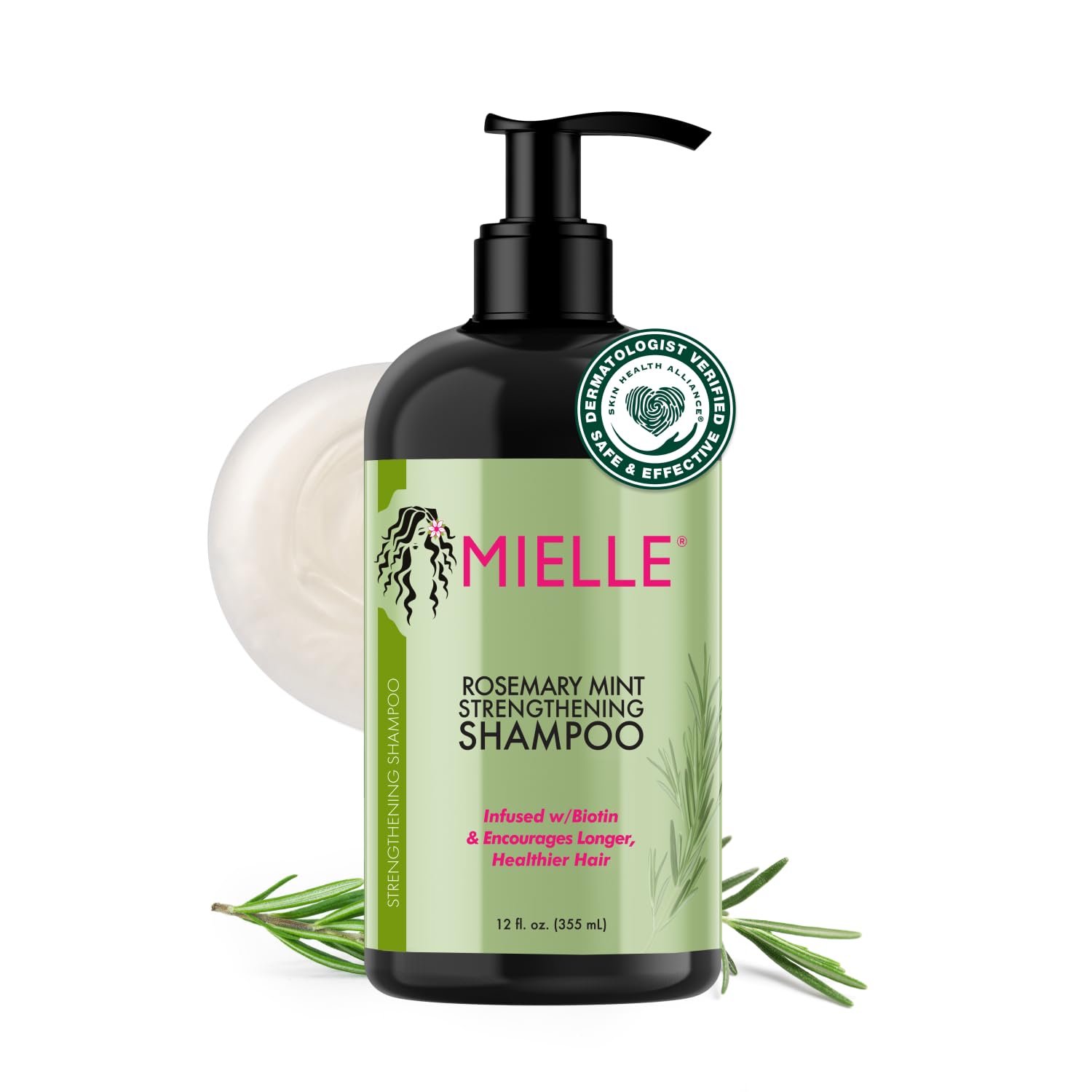 Mielle Organics Rosemary Mint Hair Strengthening Biotin Shampoo - Moisturizing Hair Shampoo for Women and Men to Gently Cleanse, Repair & Protect Strands (12 oz) - Product Image