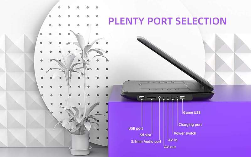 17.5" Portable DVD Player with 15.6" Large HD Screen, 6 Hours Rechargeable Battery, Support USB/SD Card/Sync TV and Multiple Disc Formats, High Volume Speaker, Black - Image 7