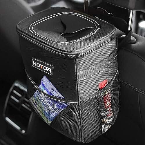 HOTOR Car Trash Can with Lid and Storage Pockets - 100% Leak-Proof Organizer, Waterproof Garbage Can, Multipurpose Trash Bin for Car, 2 Gallons, Black by HOTOR - Shop at Bazar