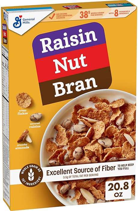 Raisin Nut Bran Cereal, High Fiber Cereal, Made with Whole Grain, 20.8 oz - Image 1