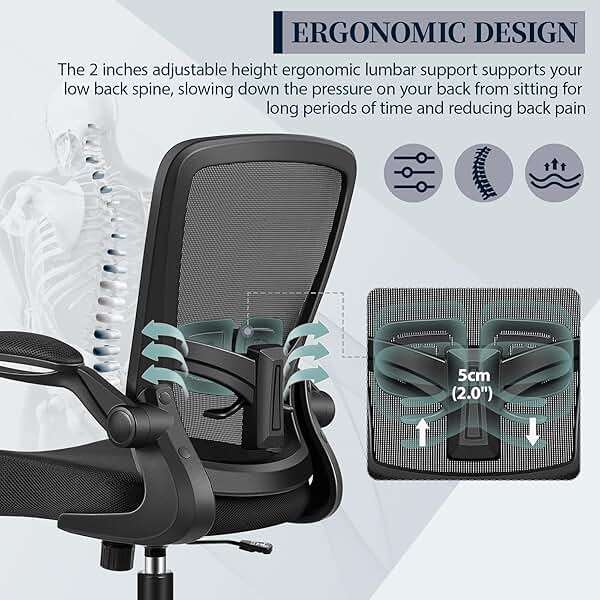 FelixKing Office Chair - Ergonomic Desk Chair with Adjustable Height, 360° Swivel, Flip-up Armrests, Flexible Tilt, Comfy Breathable Cushion and Fabric, Lumbar Support, for Home Conference Room Office - Image 4