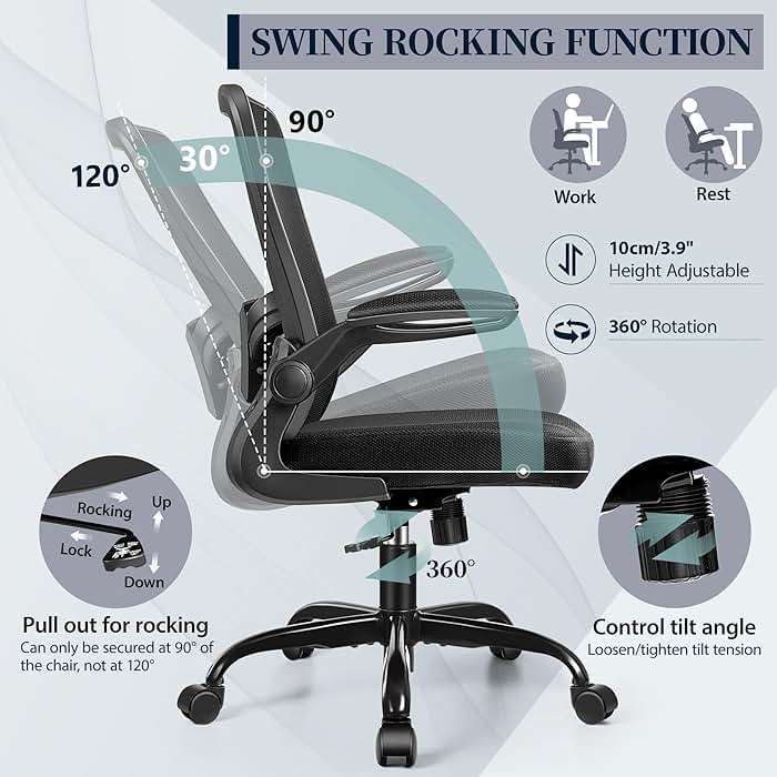 FelixKing Office Chair - Ergonomic Desk Chair with Adjustable Height, 360° Swivel, Flip-up Armrests, Flexible Tilt, Comfy Breathable Cushion and Fabric, Lumbar Support, for Home Conference Room Office - Image 8
