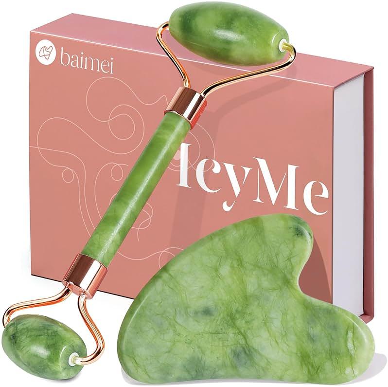 BAIMEI IcyMe Gua Sha & Jade Roller Facial Tools Face Roller and Gua Sha Set for Puffiness and Redness Reducing Skin Care Routine, Self Care for Men Women - Green by BAIMEI - Shop at Bazar