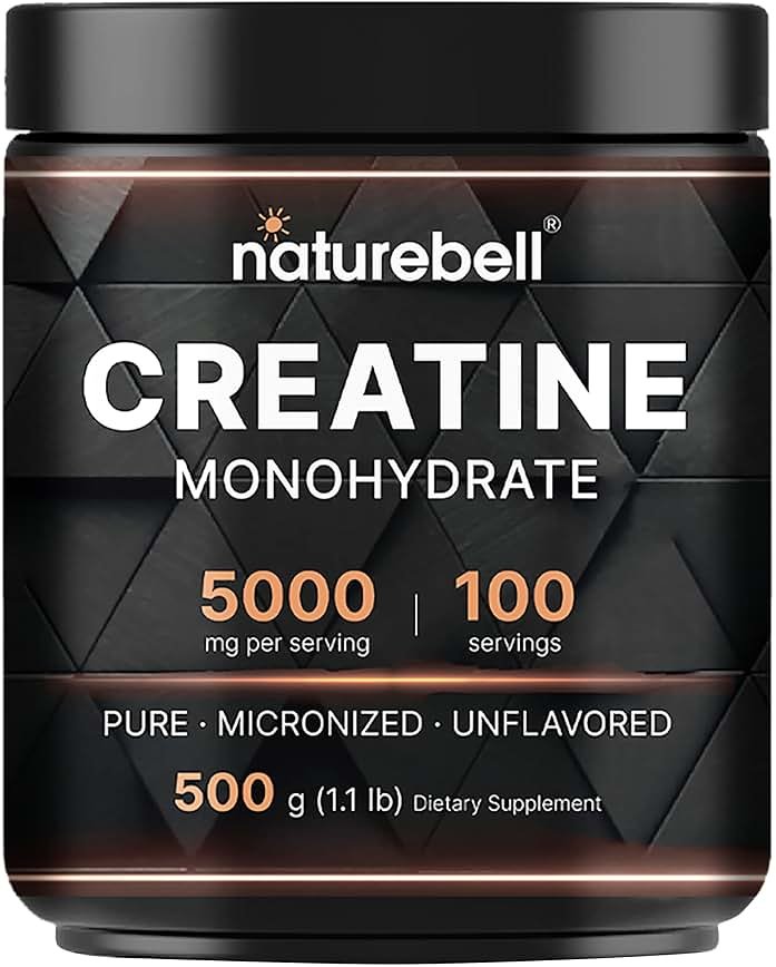 NatureBell Micronized Creatine Monohydrate Powder - 500g - 5000mg Creatine for Women & Men - Unflavored Powder - Easy-to-Mix - Pre & Post Workout Support - Vegan, Keto Friendly - 3rd Party Tested - Product Image