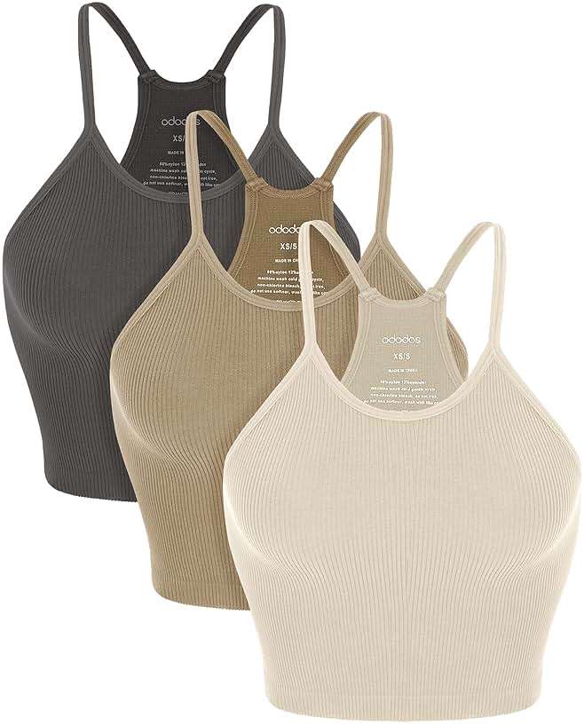 ODODOS Women's Crop 3-Pack Seamless Rib-Knit Camisole Crop Tank Tops - Image 1