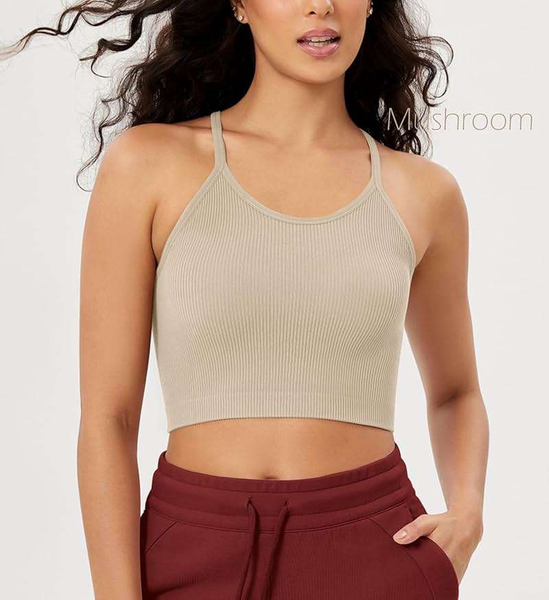 ODODOS Women's Crop 3-Pack Seamless Rib-Knit Camisole Crop Tank Tops - Image 2