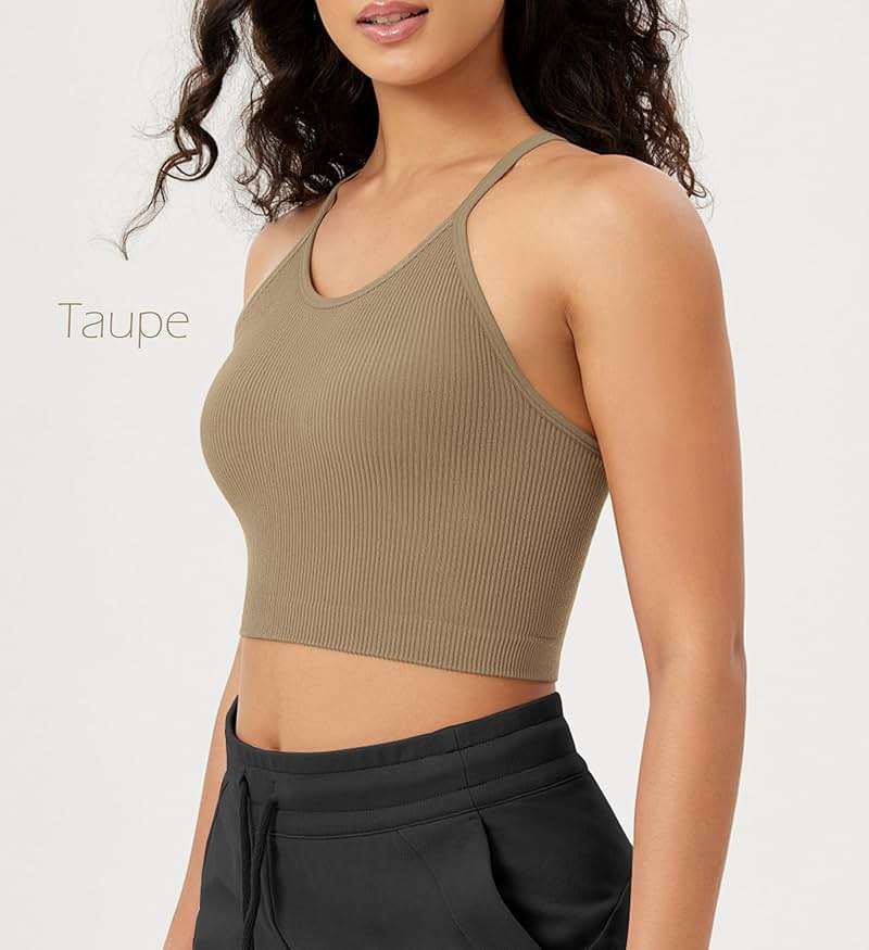 ODODOS Women's Crop 3-Pack Seamless Rib-Knit Camisole Crop Tank Tops - Image 3