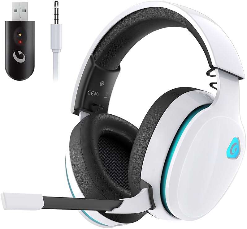 Gtheos 2.4GHz Wireless Gaming Headset for PS5, PS4 Fortnite & Call of Duty/FPS Gamers, PC, Nintendo Switch, Bluetooth 5.3 Gaming Headphones with Noise Canceling Mic, Stereo Sound, 40+Hr Battery -White - Image 1
