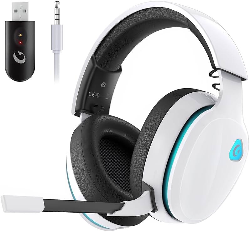 Gtheos 2.4GHz Wireless Gaming Headset for PS5, PS4 Fortnite & Call of Duty/FPS Gamers, PC, Nintendo Switch, Bluetooth 5.3 Gaming Headphones with Noise Canceling Mic, Stereo Sound, 40+Hr Battery -White - Product Image