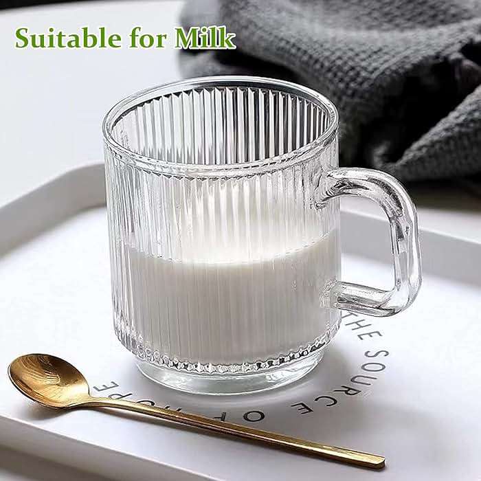 Qipecedm 6 PACK Premium Glass Coffee Mugs with Handle, 12 OZ Classic Vertical Stripes Glass Coffee Cups, Transparent Tea Cup for Hot/Cold Beverages, Glassware Set for Americano, Latte, Cappuccino - Image 7