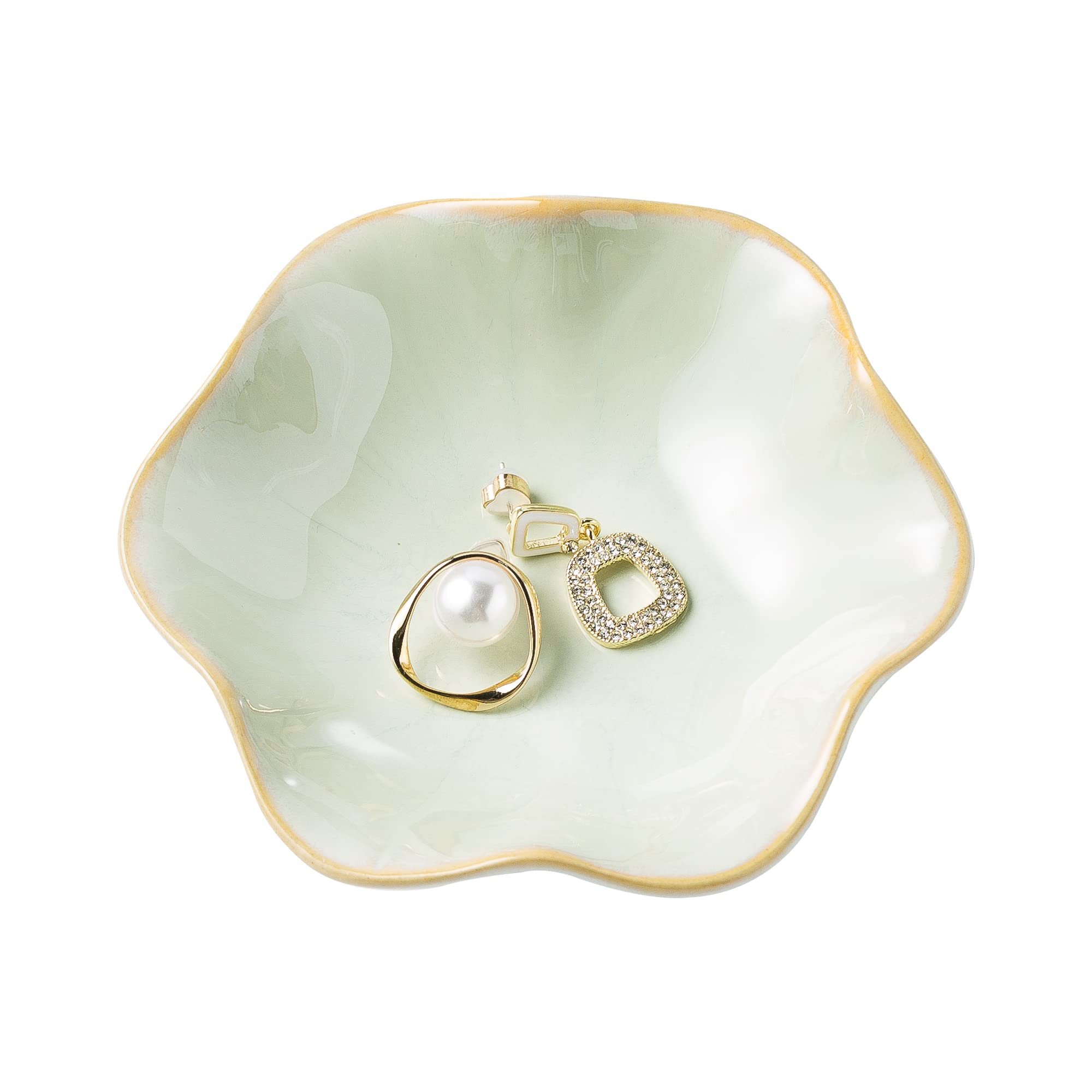 Jewelry Dish Tray, Ring Dish, Ceramic Trinket Tray, Key Bowl, Decorative Plate, for Friends Sisters Daughter Mother(Light Green) - Product Image