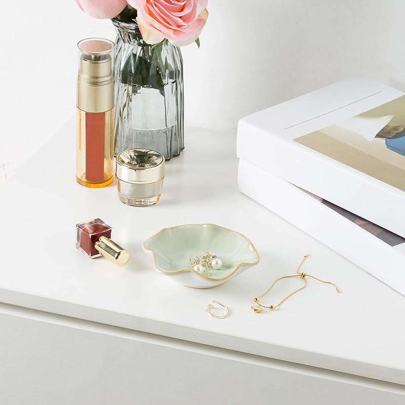 Jewelry Dish Tray, Ring Dish, Ceramic Trinket Tray, Key Bowl, Decorative Plate, for Friends Sisters Daughter Mother(Light Green) - Image 5