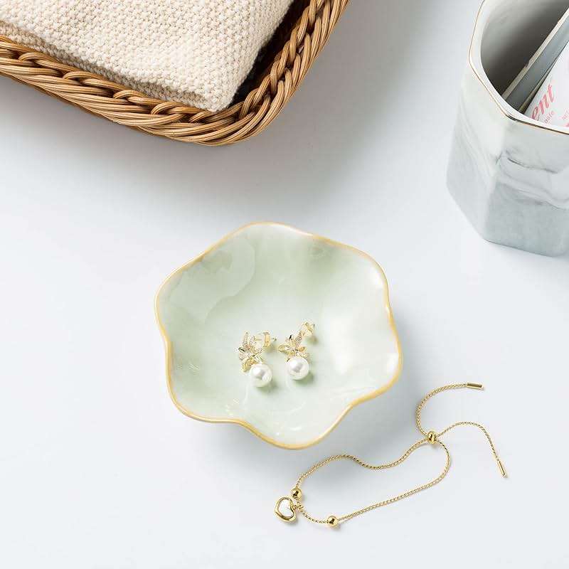 Jewelry Dish Tray, Ring Dish, Ceramic Trinket Tray, Key Bowl, Decorative Plate, for Friends Sisters Daughter Mother(Light Green) - Image 6
