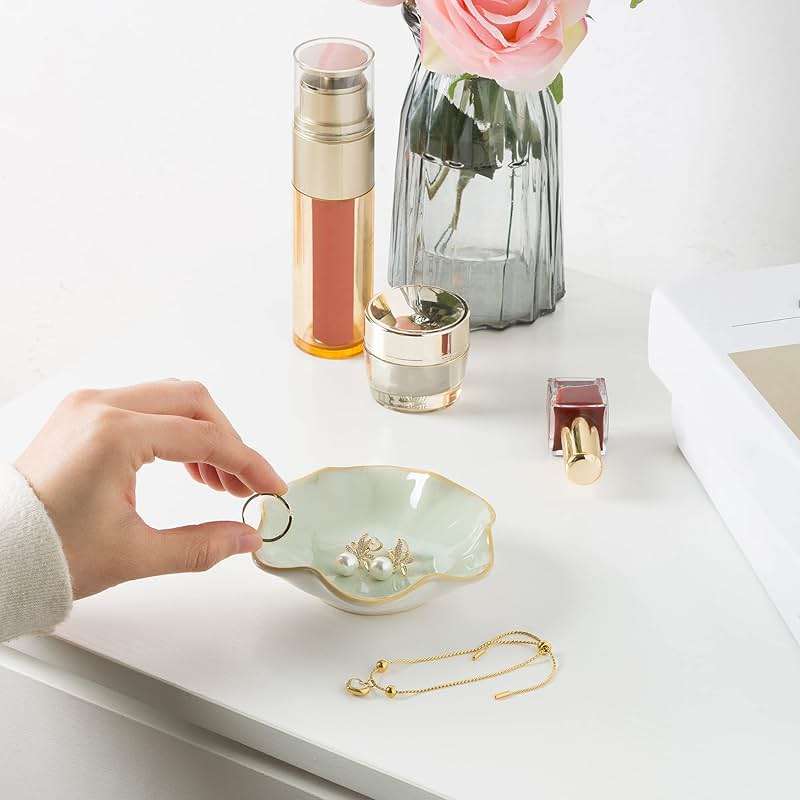 Jewelry Dish Tray, Ring Dish, Ceramic Trinket Tray, Key Bowl, Decorative Plate, for Friends Sisters Daughter Mother(Light Green) - Image 9