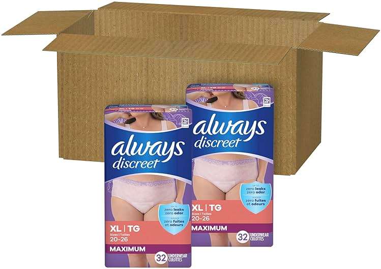 Always Discreet Adult Diapers for Women, Incontinence Underwear, Postpartum Essentials, Disposable Briefs, Max Absorbency, Bladder Leak Protection, Extra Large/XL, 64ct - Image 12