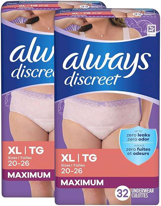 Always Discreet Adult Diapers for Women, Incontinence Underwear, Postpartum Essentials, Disposable Briefs, Max Absorbency, Bladder Leak Protection, Extra Large/XL, 64ct - Image 13