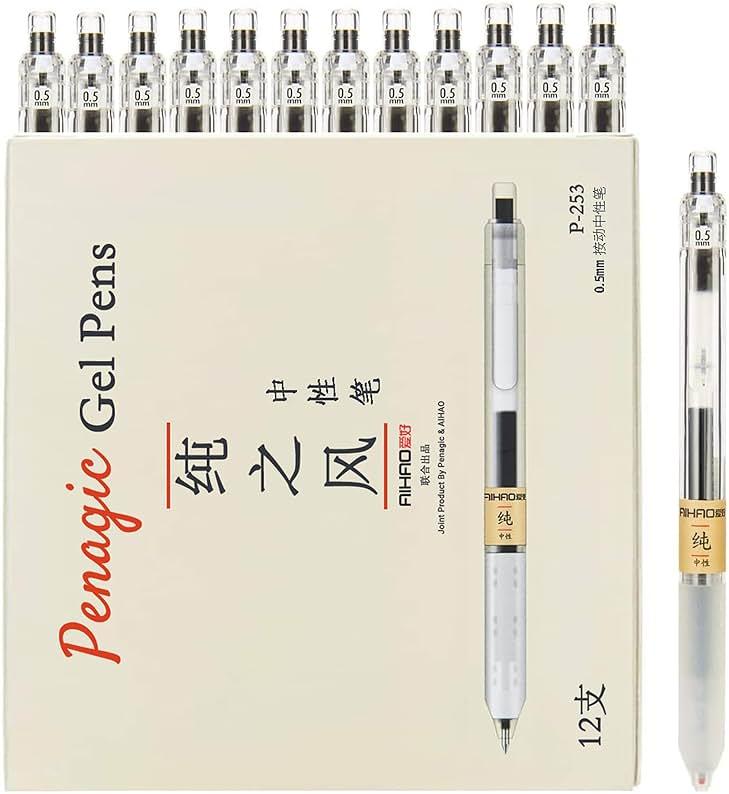 12 Pcs, Gel Pens 0.5mm, Retractable Pens, Black Pens 0.5 Fine Point, Style of Japanese Gel Pen, Retractable Gel Pens for Asian Korean Japan Office School Supplies by Penagic - Shop at Bazar