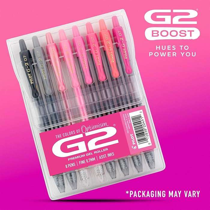 Pilot, G2 Premium Gel Roller Pens, G2 Boost Pink Pack, The Colors of Optimism, 8 Pack Pouch, Fine Point 0.7 mm, Assorted - Image 2